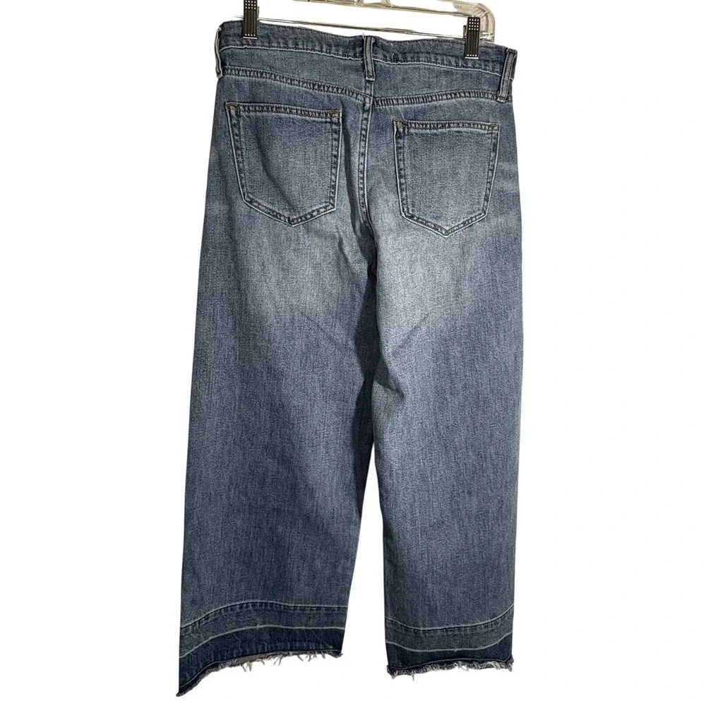 GAP Classic Blue Women 27 High Rise Wide-Leg Jeans 100% Cotton Boho Frayed Hem - Picture 6 of 7